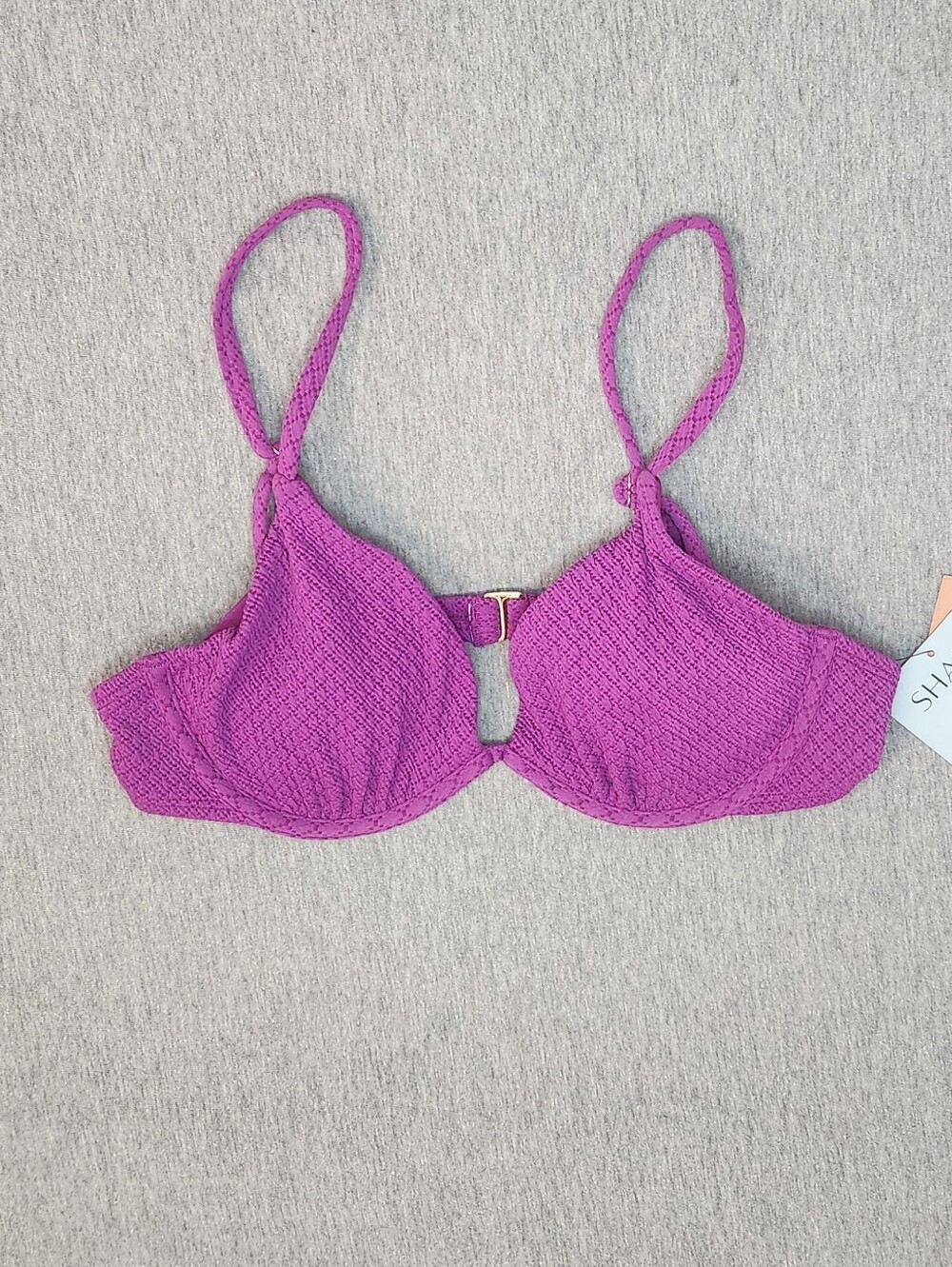 Shade & Shore Women’s Jacquard Plunge Underwire Bikini Top – Purple (34B)
